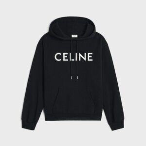 100% Authenticity Guarantee CELINE LOOSE HOODIE IN COTTON FLEECE BLACK / WHITE